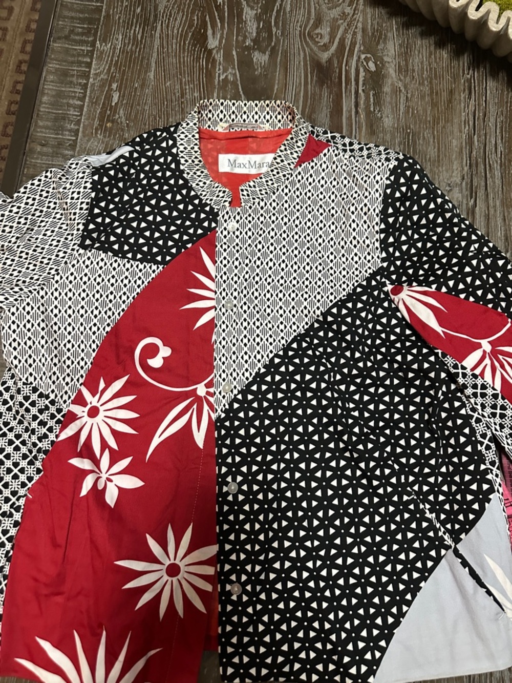 MaxMara Red Black White Patchwork Floral Print Jacket